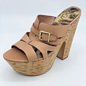 Sam Edelman Chase Cork Platform Heel Sandal Women Size 8.5 Tan Brown Boho Chic